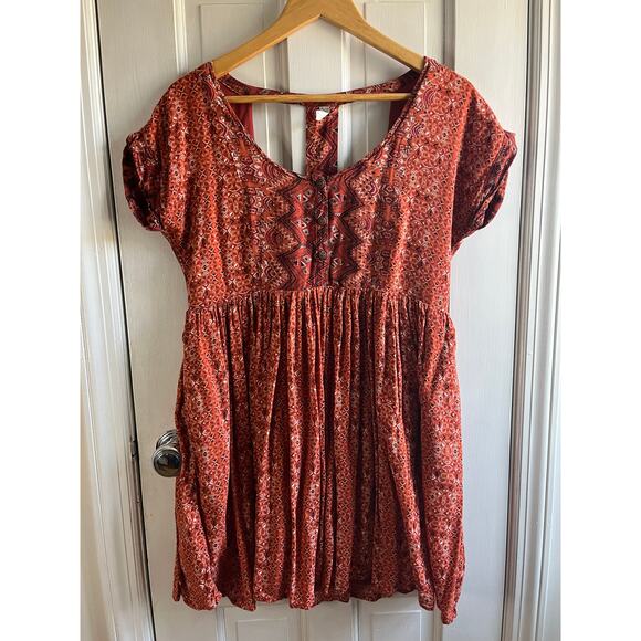 Free People Sundown Babydoll Dress S/P 🧡 Aztec Orange Boho Mini - Picture 4 of 10